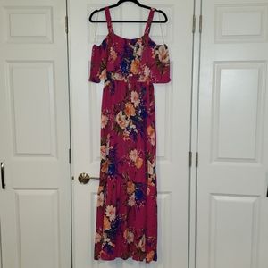 PinkBlush Ruffle Open Shoulder maternity maxi